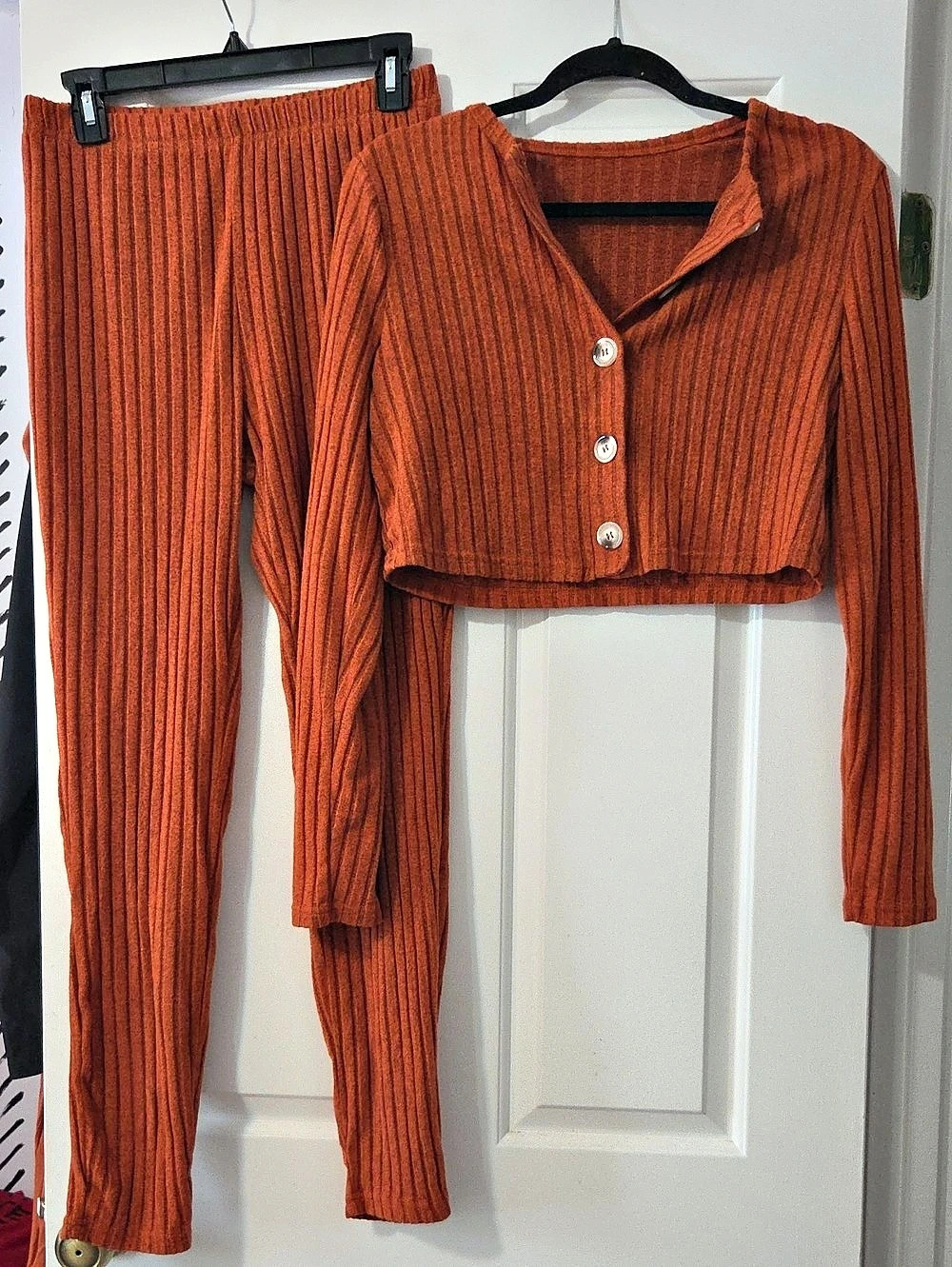 SHEIN Ribbed Two-Piece Set in Orange Size Large